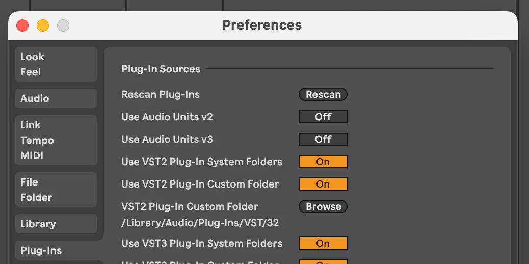 Ableton 11 Preferences: Plug-ins