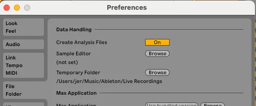 Ableton 11 Preferences: File and Folder